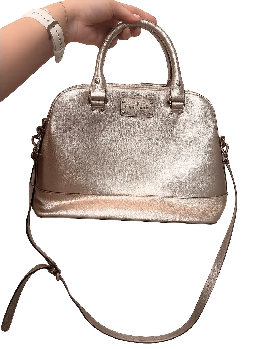 Kate Spade Wellesley Rachelle Metallic Gold Leather Satchel Crossbody Handbag